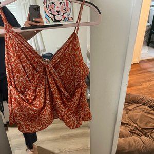 Anthropologie Orange and White Dotted Tank Top Size M